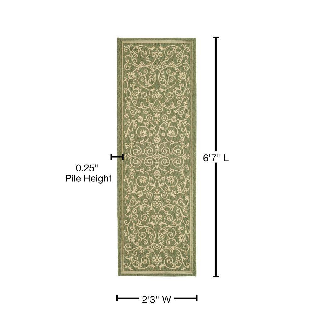 Olive and Natural Reversible Flat Woven Synthetic Area Rug - 27" x 6"