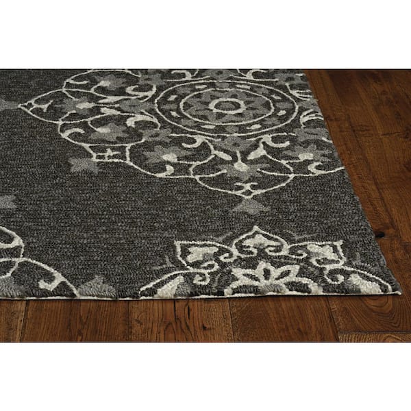 Mira Charcoal 8 ft. Round Medallion Bohemian Hand-Made Area Rug
