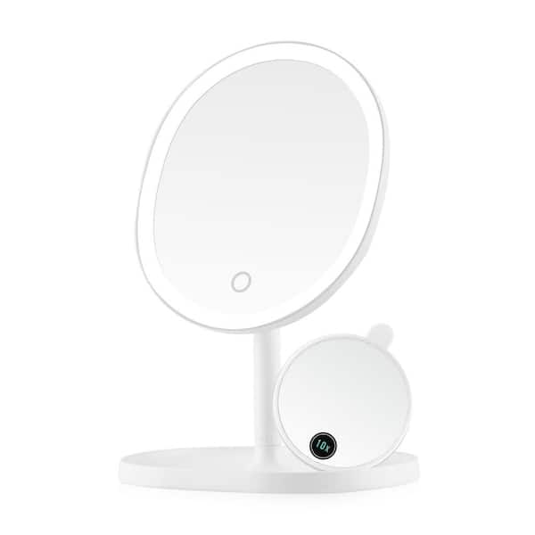 10x Mini Magnetic Mirror White, Tabletop Lighted Makeup Mirror