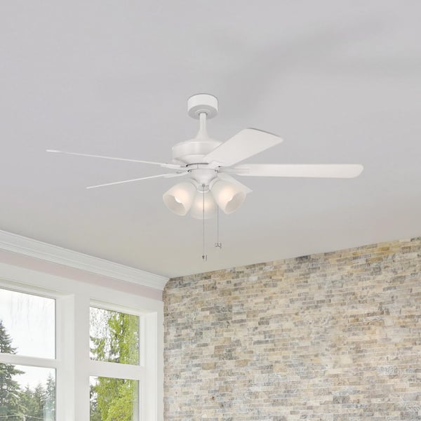 Stellant II 52 in. Indoor/Covered Outdoor Downrod Matte White Traditional Ceiling Fan w/ Three 3000K LED Bulbs Included