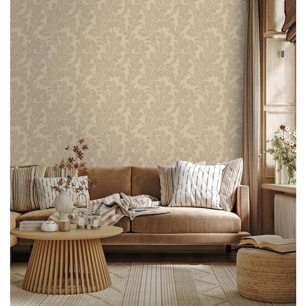 Walls Republic Taupe Embossed Acanthus Leaf Print Non Woven Non-Pasted Textured Wallpaper 57 Sq. Ft.