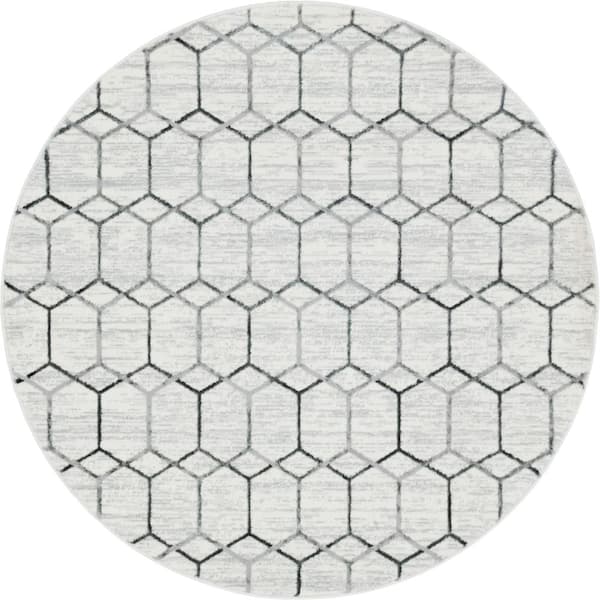 Unique Loom Matrix Trellis Tile Ivory 8 ft. x 8 ft. Round Area Rug