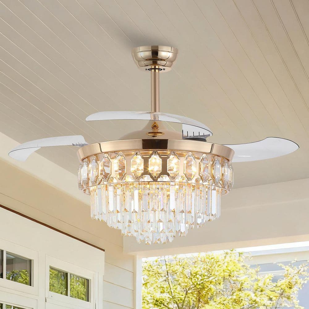 48 in. Indoor Downrod Mounted Gold Crystal Ceiling Fan with Light Kit and Remote Control Included price history on PriceWatchPro