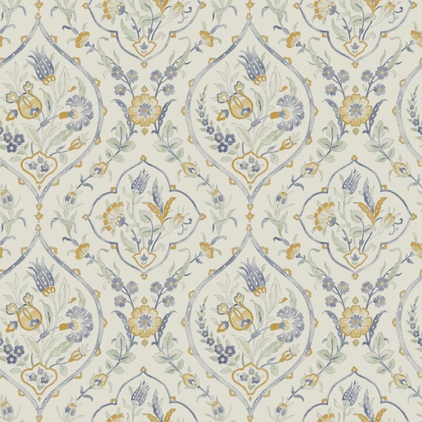 Laura Ashley Foscot Damask Pale Ochre Yellow Removable Wallpaper Sample