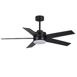 52 in. LED Indoor/Outdoor Black 5 Leaf Indoor Ceiling Fan w/ Remote Control, Forward and Reverse