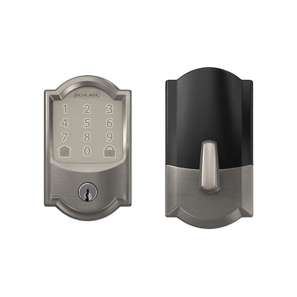 Schlage - Camelot Satin Nickel Electronic Encode Smart WiFi Deadbolt with Alarm