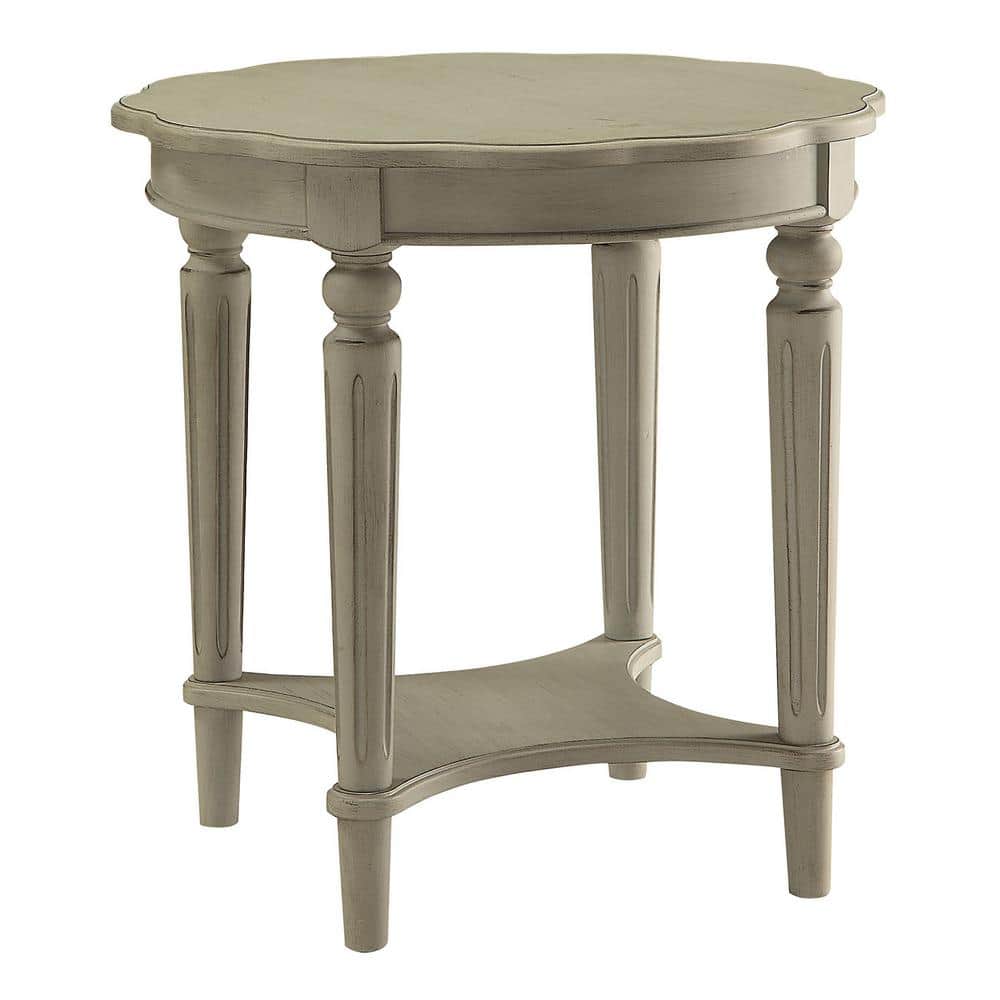 Antique Slate Round Wood End Table with Shelf