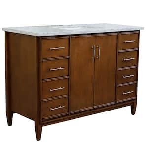 49 in. W x 22 in. D Single Bath Vanity in Walnut with Marble Vanity Top in White Carrara with White Rectangle Basi