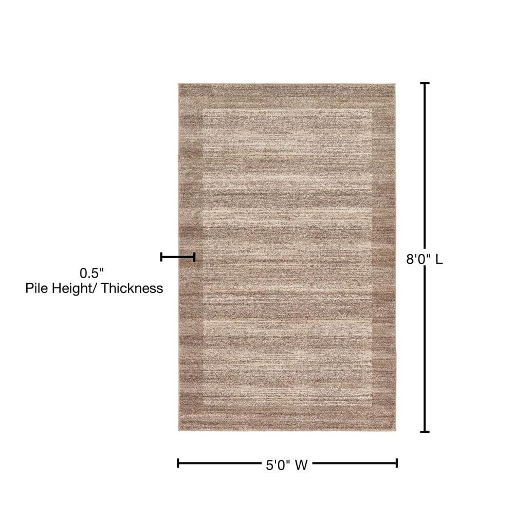 Modern Beige & Ivory Easy-Care Synthetic Area Rug - 5' x 8'