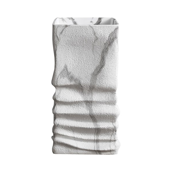16.5 in. L x 16.5 in. W Stone Resin Solid Surface Pedestal Sink Column Basin in Marble Texture