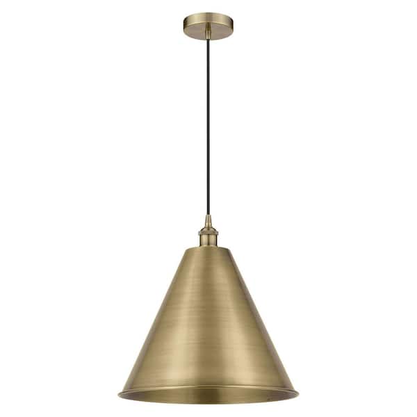 Edison Cone 100-Watt 1-Light Antique Brass Standard Mini Pendant Light with Metal Shade
