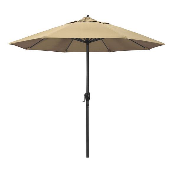 California Umbrella 9 ft. Black Aluminum Market Patio Umbrella Auto Tilt in Beige Pacifica