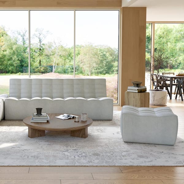 Magic Home 82.6 in. Armless Gray Linen Lazy Floor Curved Sectional Living Room Relax Set Couches for Apartment(3-Seater + Ottoman)