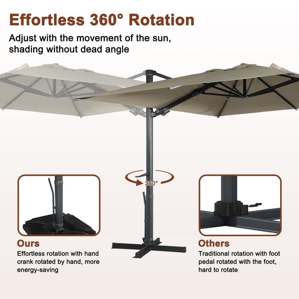 Taupe Rectangular Aluminum Cantilever Patio Umbrella with Stand