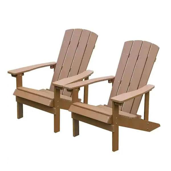 Sudzendf Patio Hips Plastic Adirondack Chair Lounger, Weather Resistant, for Lawn Balcony Deck in Brown (2-Pack)