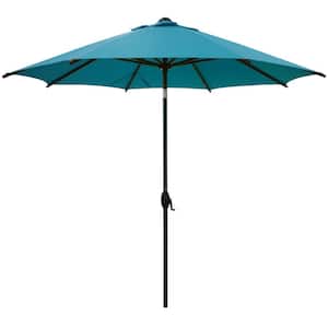 9 ft. Market Outdoor Patio Umbrella Aluminum Pole with Auto Tilt and Crank, 8 Ribs in Turquoise