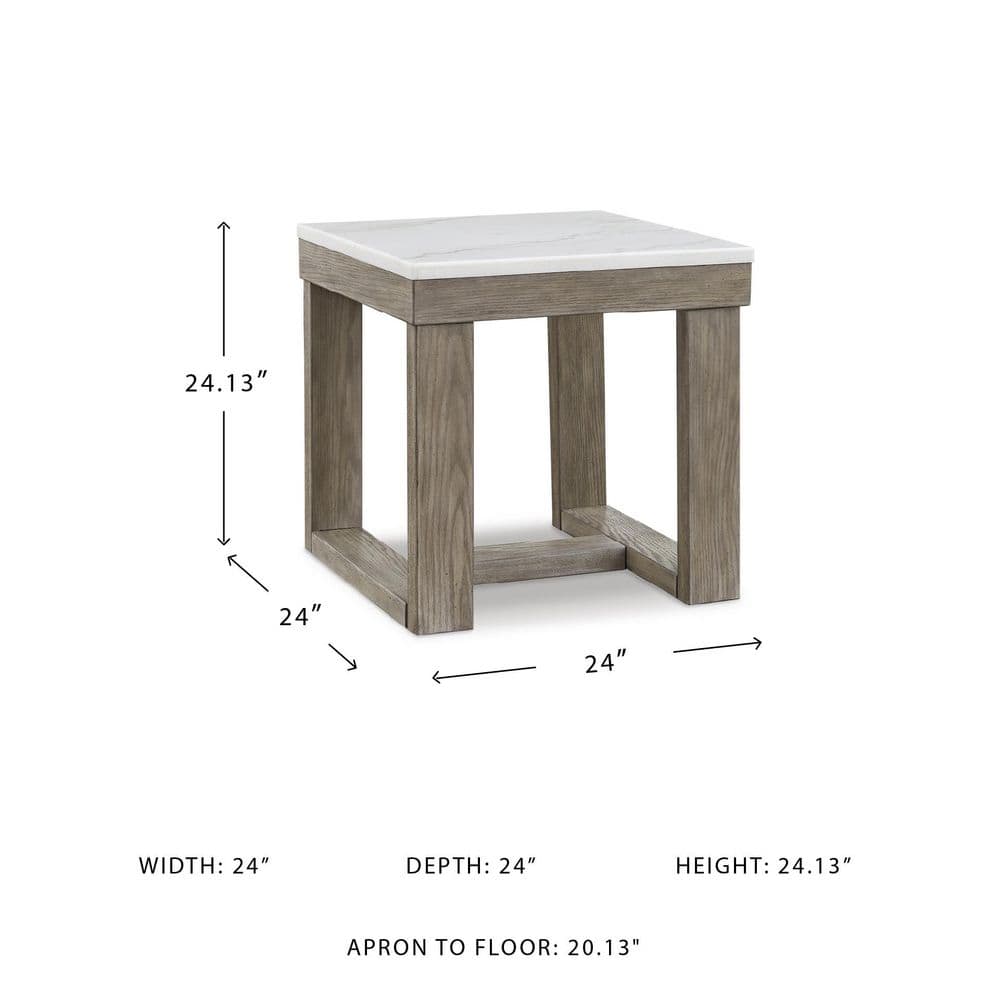 Loyaska 24 in. Brown/Ivory Square Marble End Table with Trestle Base - thumbnail 7