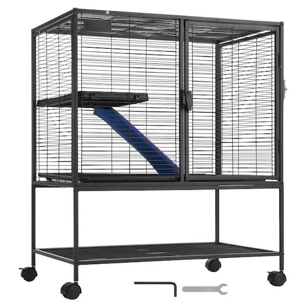 36 in. Rolling Metal Ferret Cage Large 2-Tier Critter Nation Cage, Small Animal Cage with Ramps and Tray Easy to Set up
