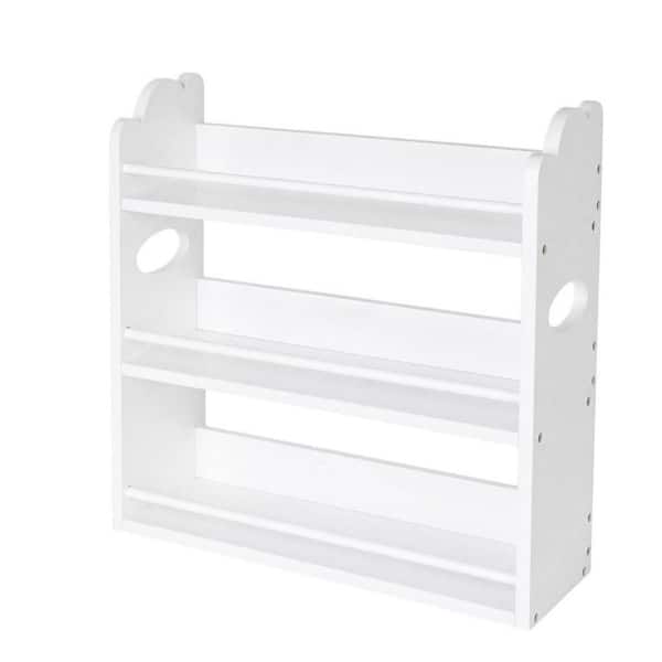 3-Tier Bamboo White Spice Rack Organizer with Handles, Spice Storage Holder, Seasoning Jars Rack for Kitchen
