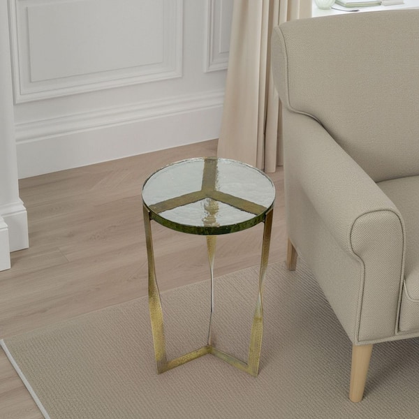 Carolina Chair & Table Castella 12 in. Round Aged Brass with Recycled Glass Top End Table