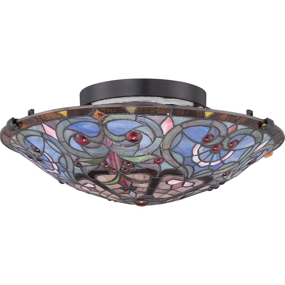 Carroll 16.5'' Vintage Bronze Stained Glass Flush Mount Light