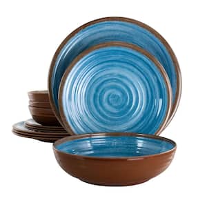 12-Piece Rippled Tides Blue Melamine Dinnerware Set (Service for 4)
