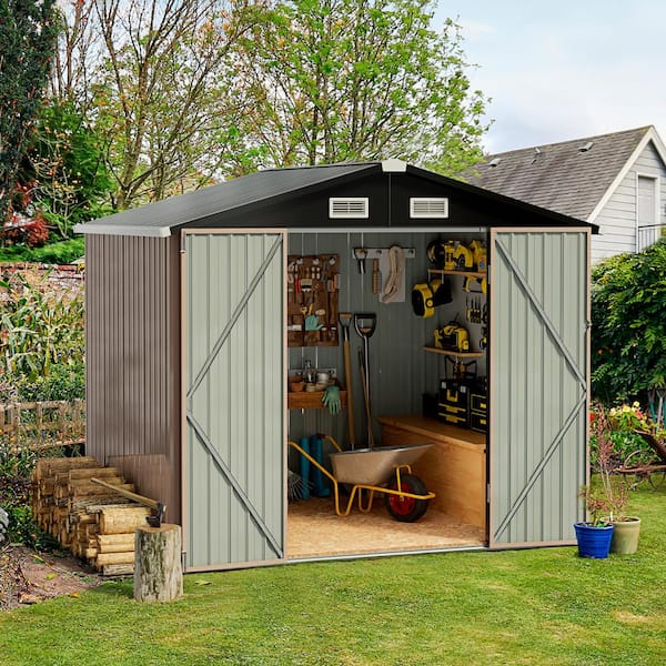 Sizzim 6.4 ft. W x 3.6 ft. D Gray Metal Storage Shed with Lockable Door and Vents for Tool, Garden, Bike (22.7 sq. ft.)