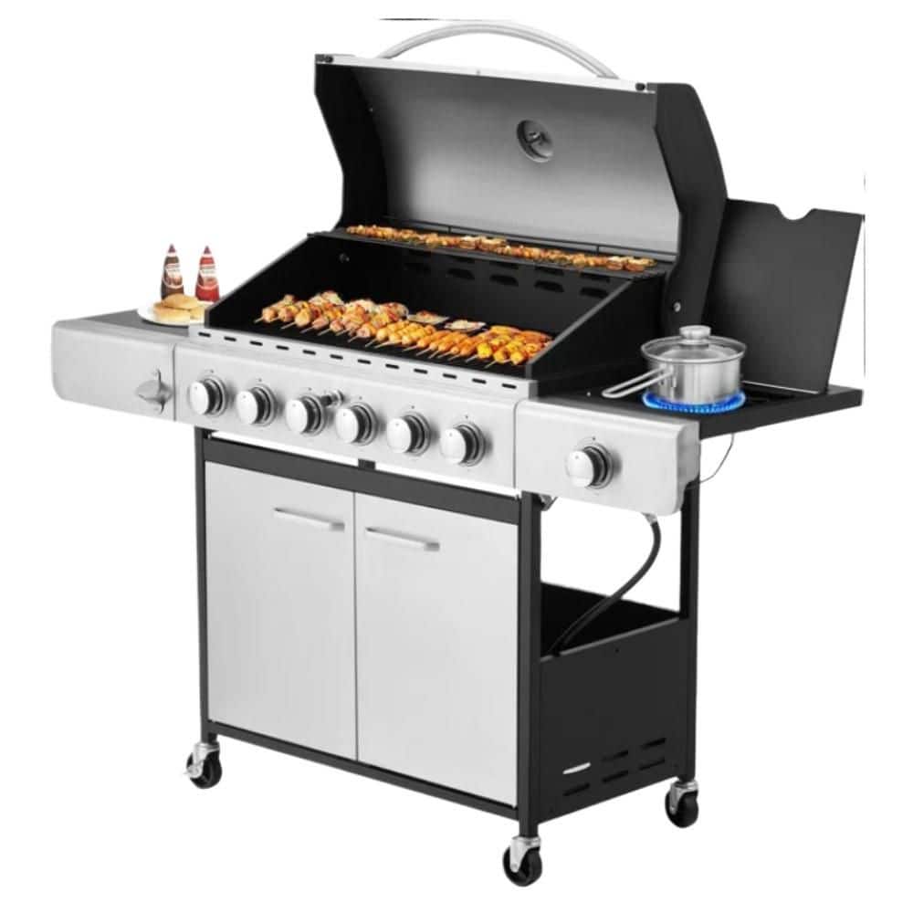 6-Burner Built-In Propane Gas Grill in Black with Side Burner
