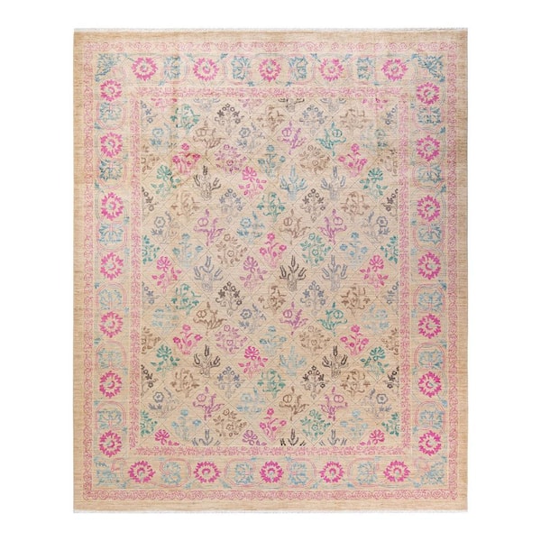 Solo Rugs Eclectic One-of-a-Kind Contemporary Ivory 8 ft. 0 in. x 9 ft. 8 in. Floral Area Rug