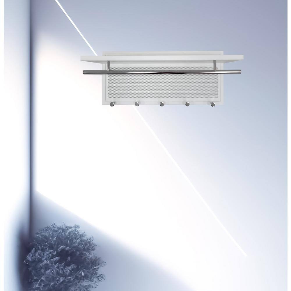 White Metal Wall Mounted Shelf with 5 Hooks