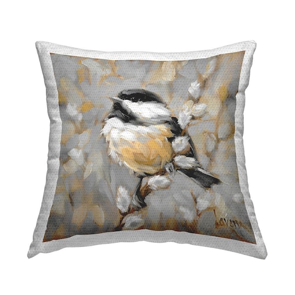 Stupell Industries Bird Perched Willow Tan Square Outdoor Throw Pillow