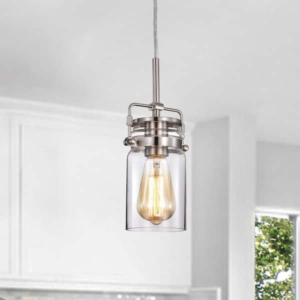 Edvivi 1-Light Brushed Nickel Farmhouse Mini Pendant Light with Glass Jar Sconce