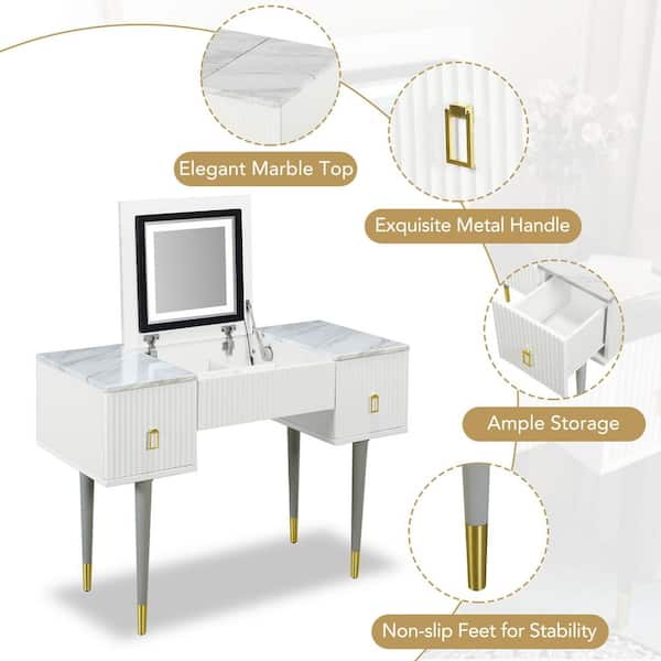 43.3 Modern Vanity Table Set With Flip-up Mirror, Led Lights And