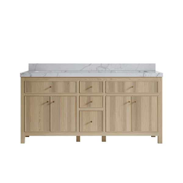 Sonoma Oak 72 in. W x 22 in. D x 36 in. H Double Sink Bath Vanity in White Oak with 2 in. Venatino Qt. Top