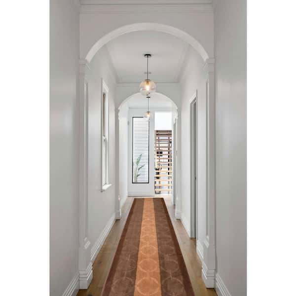 Platin Circles Abstract Design Cut to Size Brown 26 " Width x Your Choice Length Custom Size Slip Resistant Stair Runner