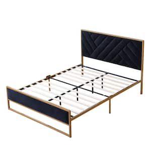 Black Frame Queen Size Velvet Platform Bed with 10 in. Under Bed Storage Supported by Metal and Wooden Slats