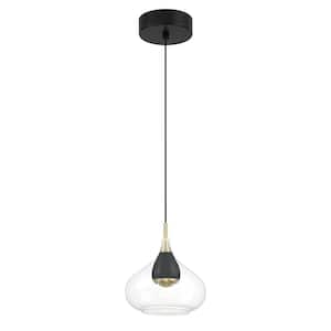 Arabesque 30-Watt Equivalence Black and Brushed Gold Integrated LED Mini Pendant with Clear Glass Shade