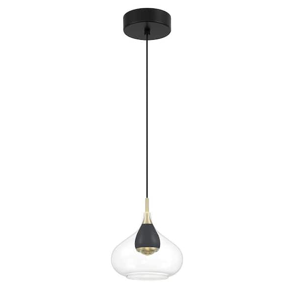 George Kovacs Arabesque 30-Watt Equivalence Black and Brushed Gold Integrated LED Mini Pendant with Clear Glass Shade