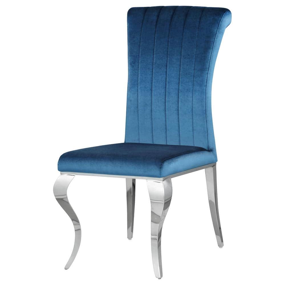 Light Blue Velvet Upholstered Side Chair with Chrome Legs