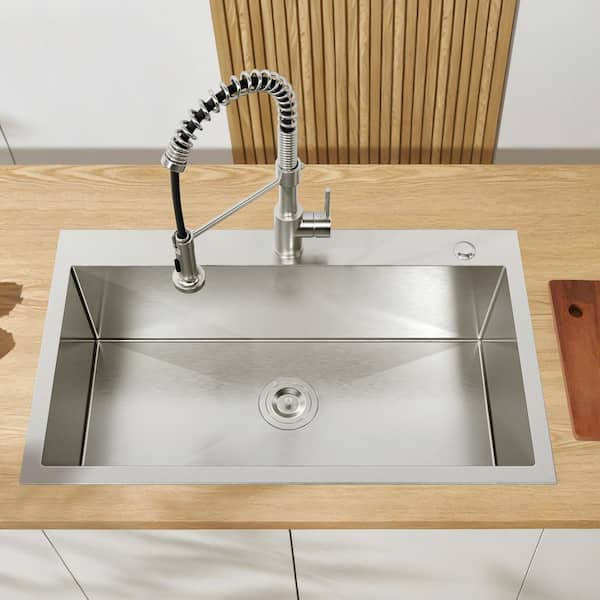 32 in. L x 19 in. W Drop-In Single Bowl 20-Gauge Brushed Nickel Stainless Steel Kitchen Sink with Drain Kit