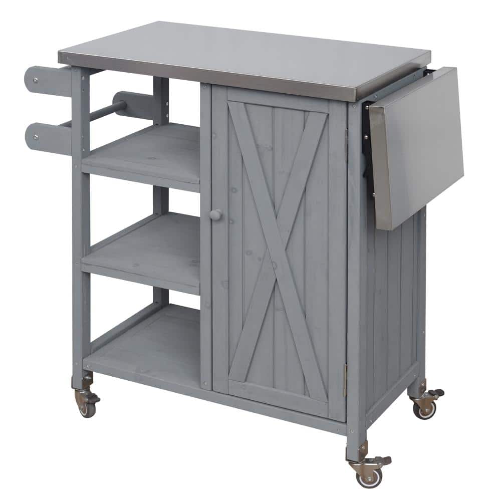 Gray Stainless Steel Top 39.7 in. Outdoor Kitchen Island with Lockable Wheels and Towel Rack price history on PriceWatchPro