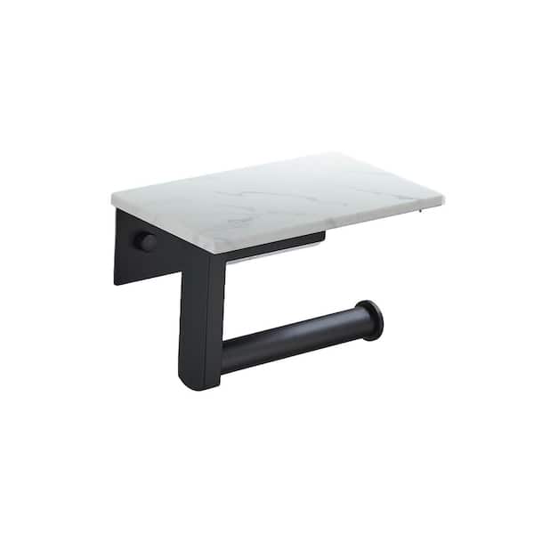 FURUISI Wall Mount Single Post Toilet Paper Holder with Marble Shelf in Matte-Black