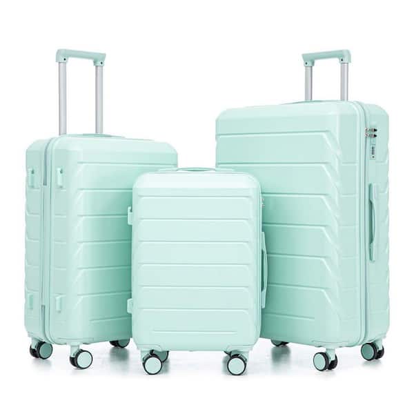 3 Piece Mint Green ABS Plastic Hardside Spinner Wheels Luggage Set w/ Combination Lock