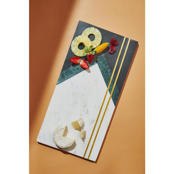 GAURI KOHLI 12 in. Vista White with Gold Knives Marble Cheese