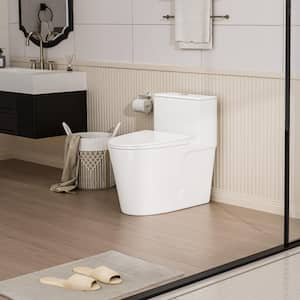 12 in. Rough-In 1-Piece Skirted Toilet 1.0/1.6GPF Dual Flush Elongated Toilet in White Seat Included