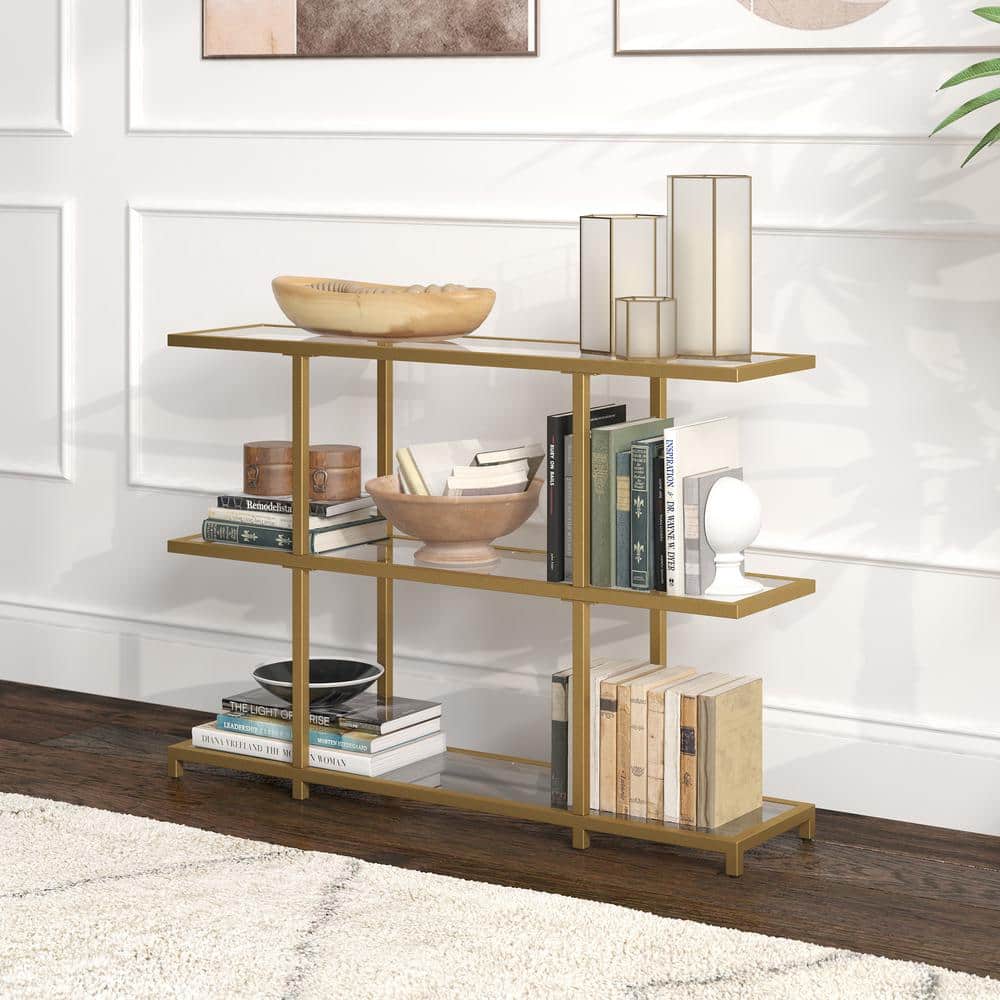 Greenwich Brass and Glass Console Table with Storage, 42"