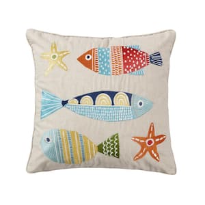 St. Anton Multicolor Fish Coastal Embroidered 18 in. x 18 in. Throw Pillow