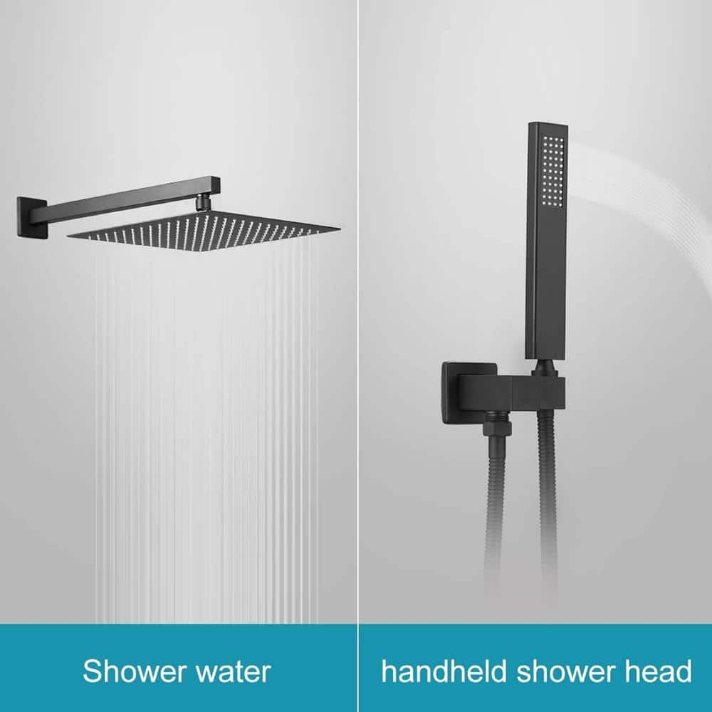 Matte Black 16" Square Rain Shower Faucet with Handheld