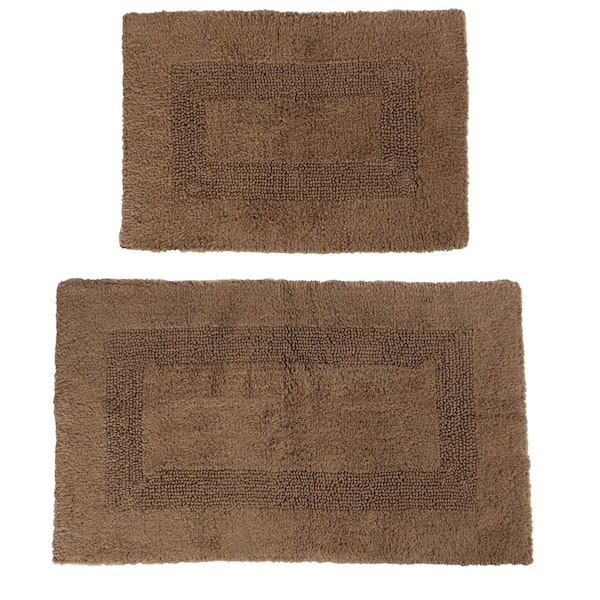 Taupe Brown 1 ft. 10 in. x 2 ft. 11 in. Cotton 2-Piece Bath Rug Set