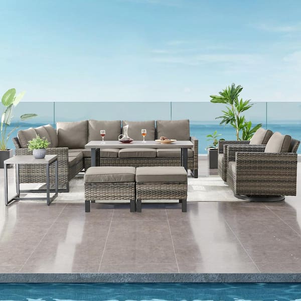 Gymojoy Valenta Gray 8-Pcs Wicker Patio Conversation Set with Gray Cushions